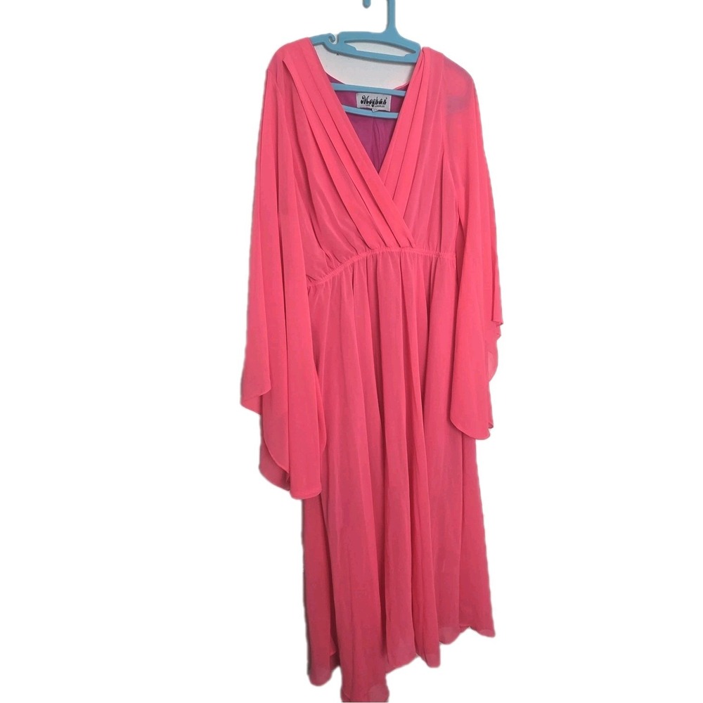 Meghan LA Los Angeles Hot Pink  Sheer Lined Bell SleeveMaxi Dress Pink XL Boho